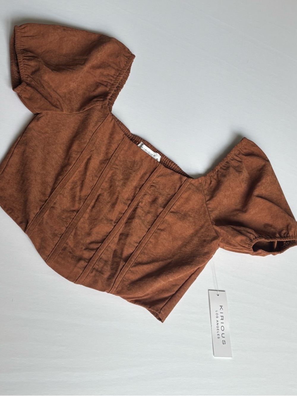 Kirious Los Angeles Brown Puff Sleeve Corset Top NWT